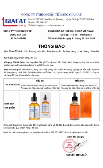 THÔNG BÁO THAY ĐỔI NHÃN SẢN PHẨM